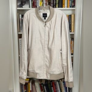 RW&Co Men’s Linen Bomber Jacket, XL, light beige